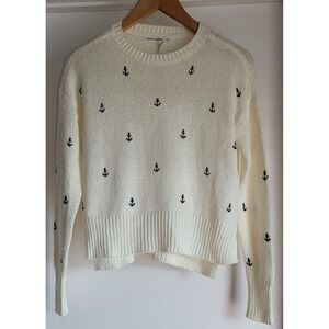 NWT Moon Madison Women's Pullover Sweater XS Nautical Cream Blue Anchor Coastal